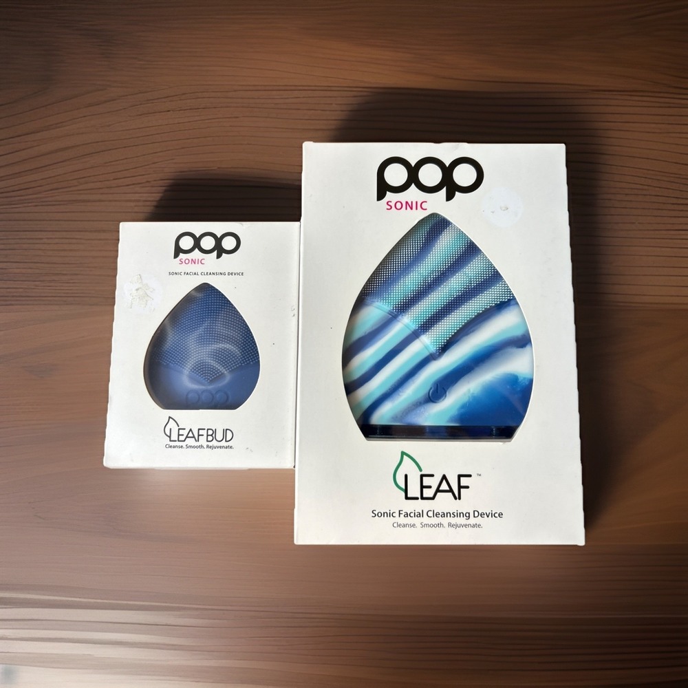Pop Sonic LEAF & LEAFBUD Facial Cleansing Device Smooth Rejuvenate BLUE MARBLE - Picture 2 of 5